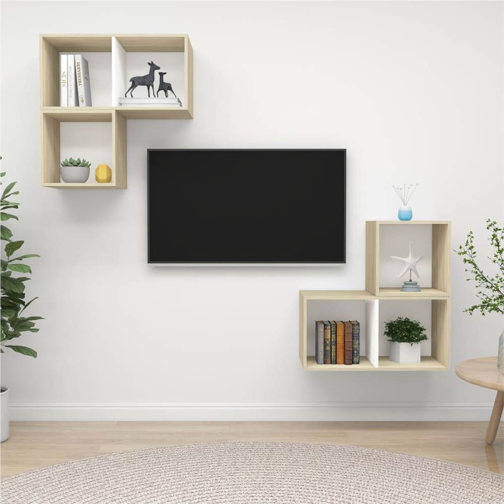 

4 Piece TV Cabinet Set White and Sonoma Oak Chipboard