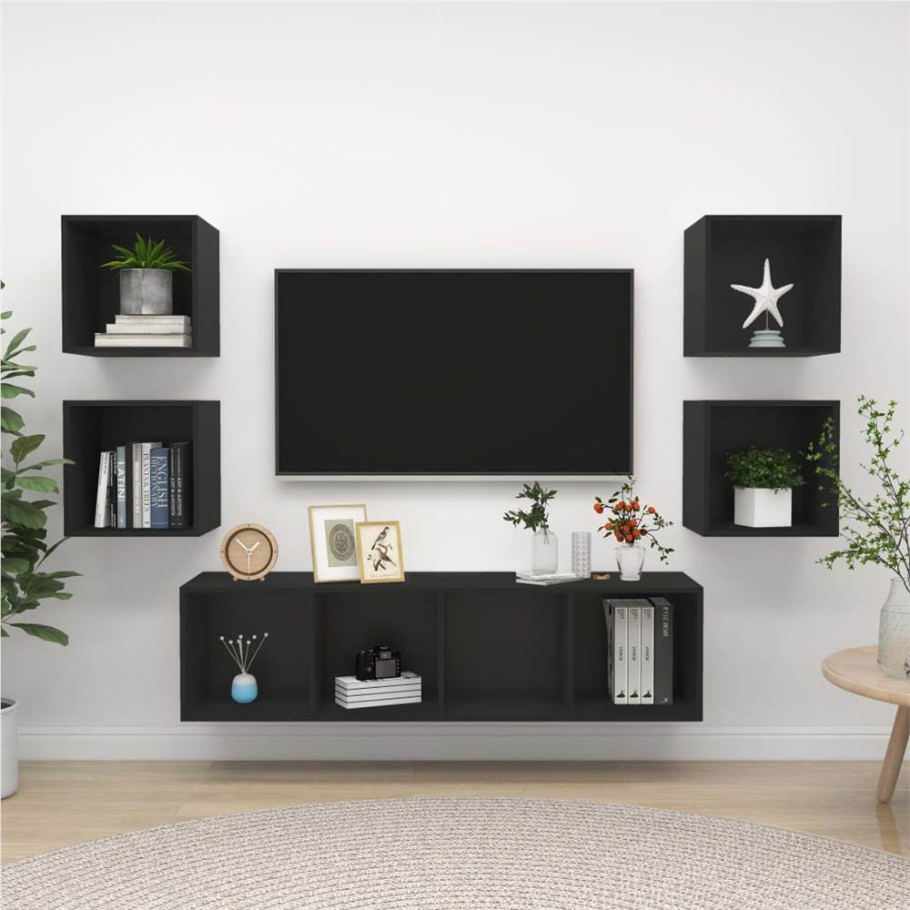 5 Piece TV Cabinet Set Black Chipboard