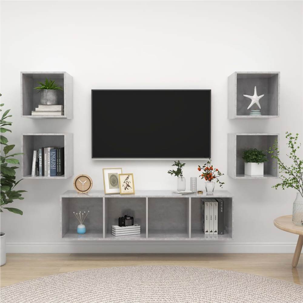 

5 Piece TV Cabinet Set Concrete Grey Chipboard