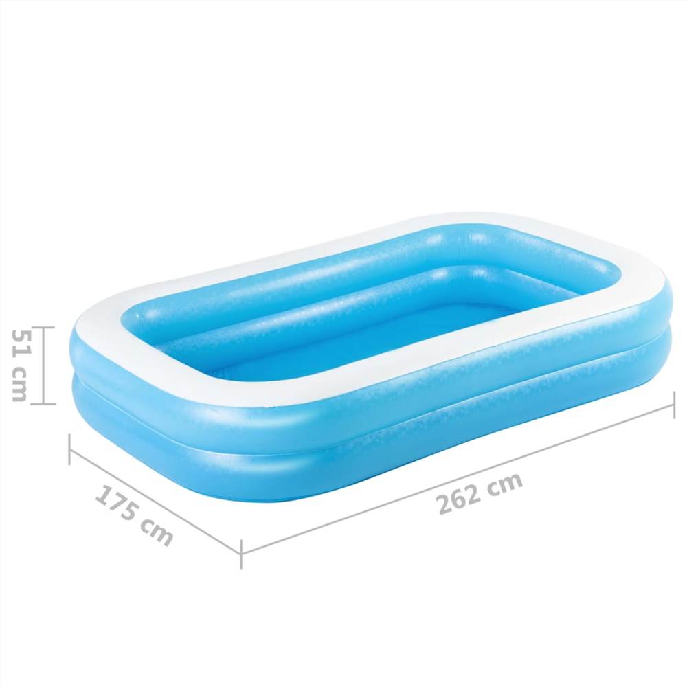 Bestway Family Rectangular Inflatable Pool 262x175x51cm Blue and White