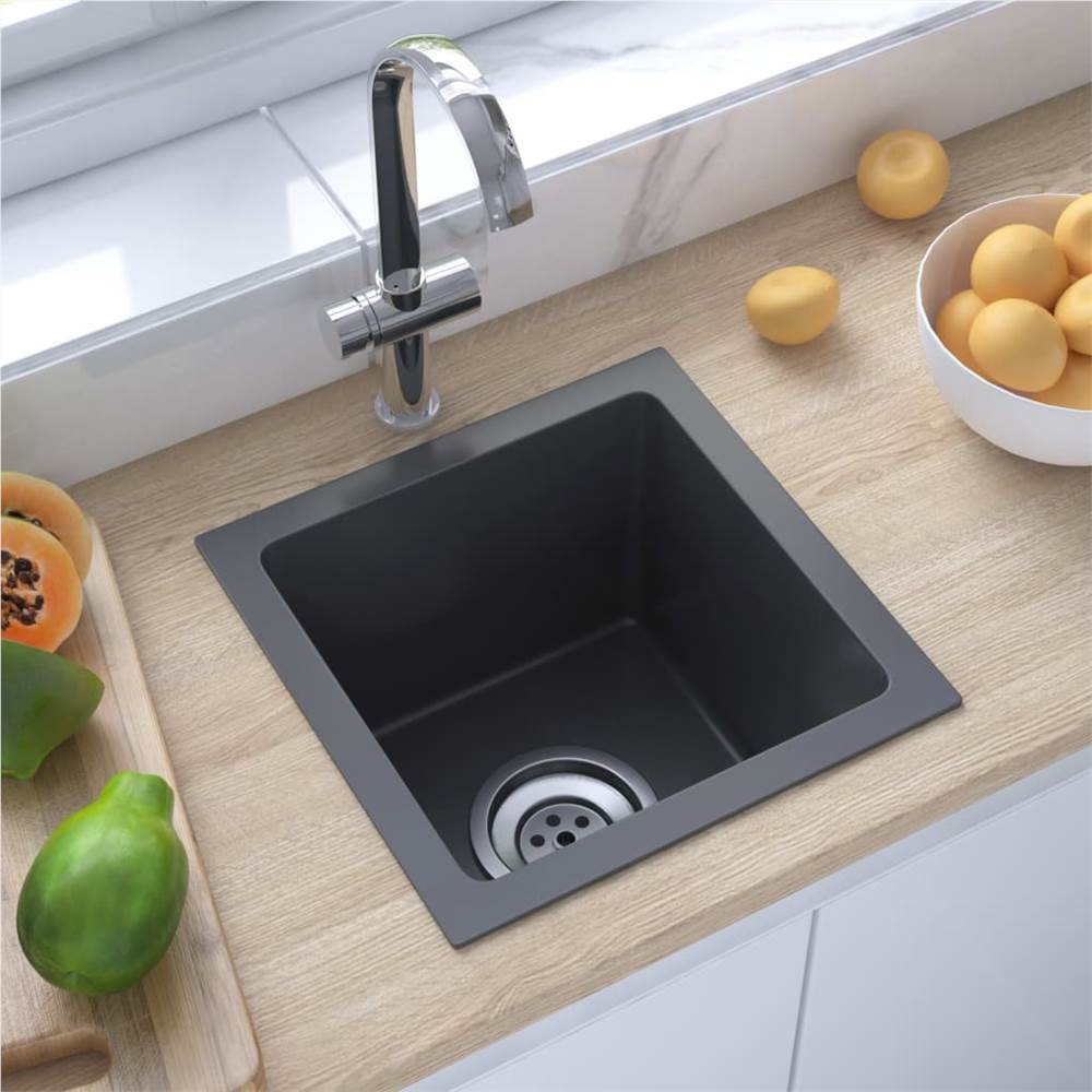 

Handmade Kitchen Sink with Strainer Black Stainless Steel