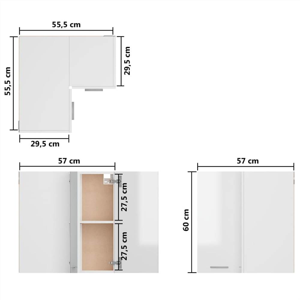 Hanging Corner Cabinet High Gloss White 57x57x60 cm Chipboard
