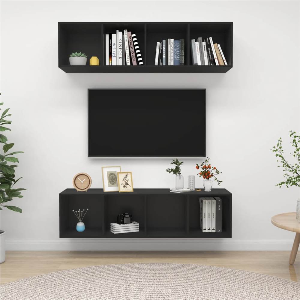 

Wall-mounted TV Cabinets 2 pcs Black Chipboard