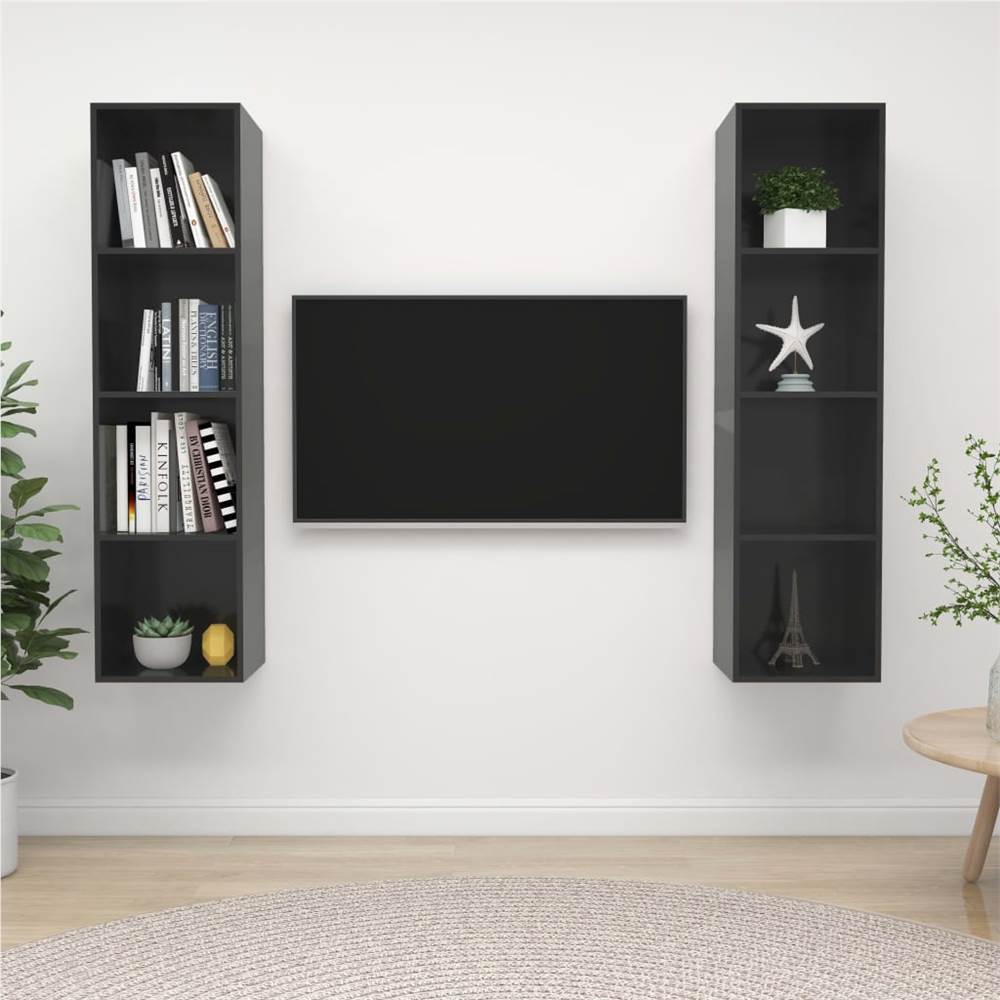

Wall-mounted TV Cabinets 2 pcs High Gloss Grey Chipboard