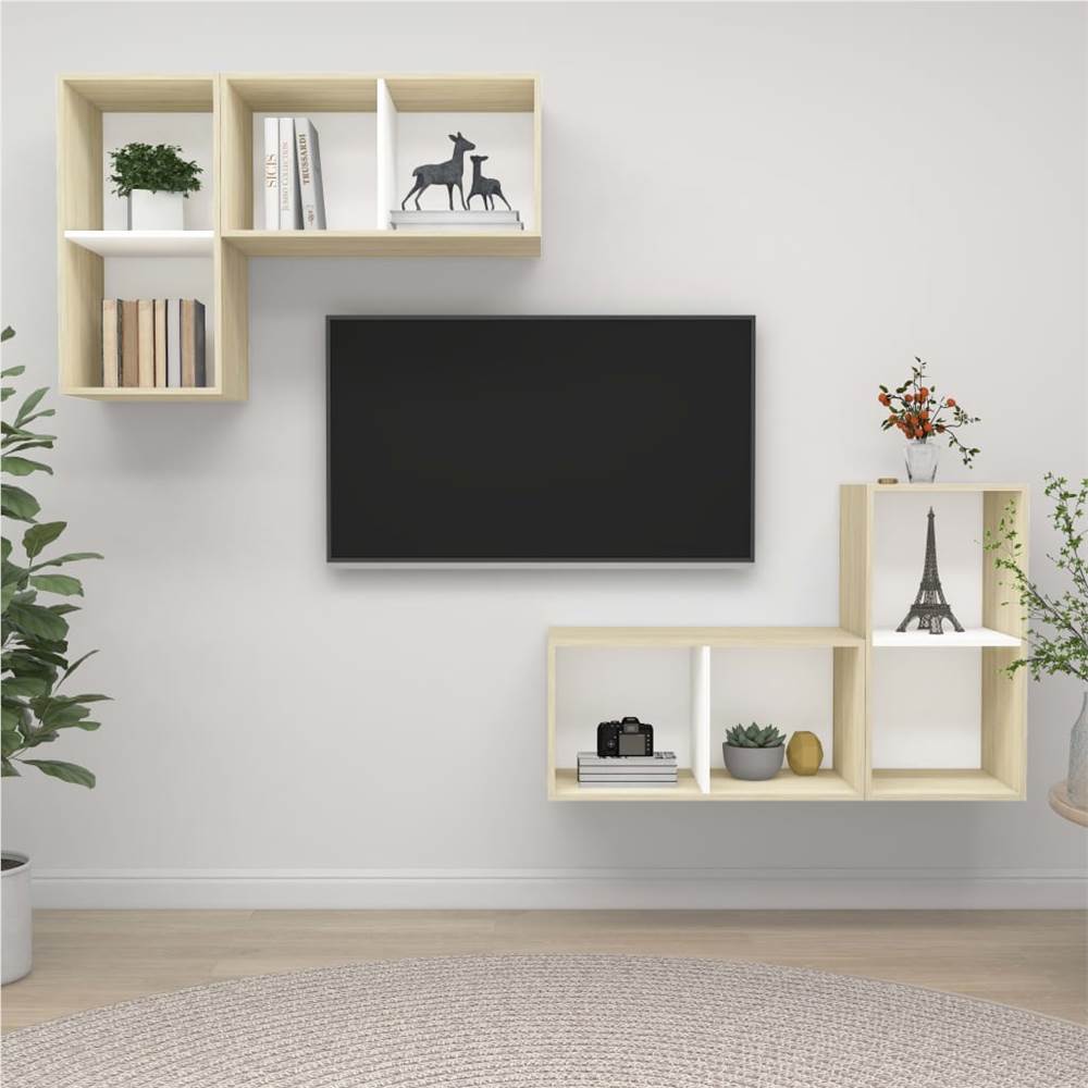 

Wall-mounted TV Cabinets 4 pcs White and Sonoma Oak Chipboard