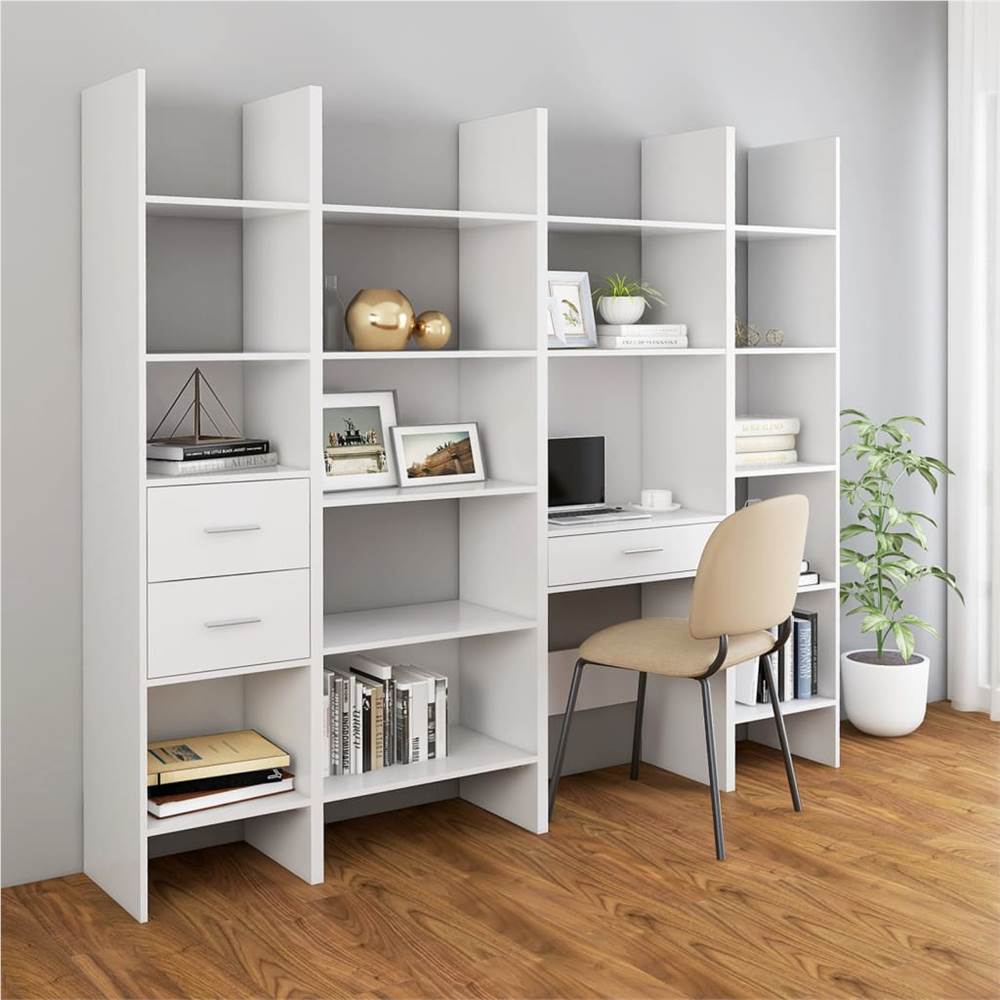 

4 Piece Book Cabinet Set White Chipboard