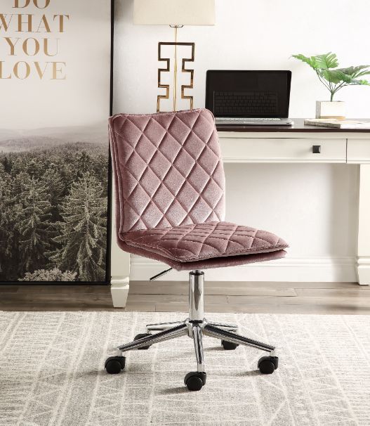 ACME Aestris Modern Leisure Velvet вращающееся кресло с регулируемой высотой со спинкой и роликами для гостиной, спальни, столовой, офиса - розовый