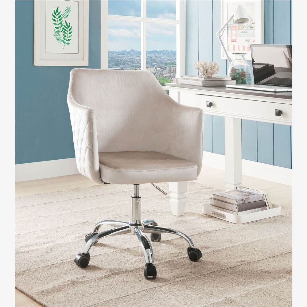 Регулируемое по высоте бархатное вращающееся кресло ACME Cosgair Modern Leisure с изогнутой спинкой и роликами для гостиной, спальни, столовой, офиса - шампанское