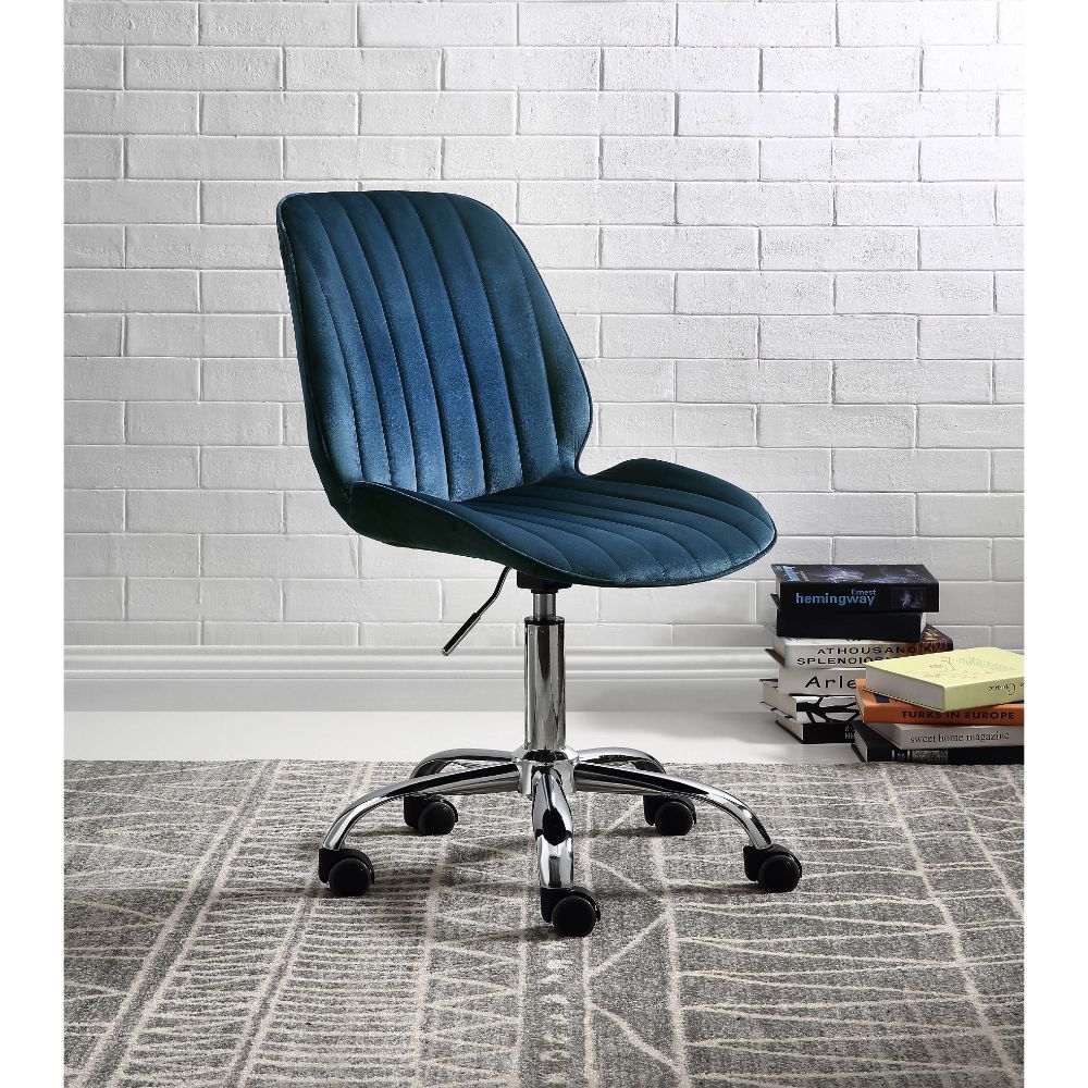 

ACME Muata Modern Leisure Velvet Swivel Chair Height Adjustable with Curved Backrest and Casters for Living Room, Bedroom, Dining Room, Office - Blue