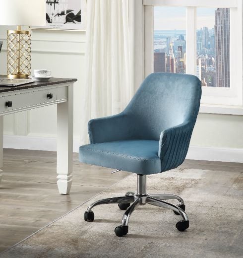 

ACME Vorope Modern Leisure Velvet Swivel Chair Height Adjustable with Curved Backrest and Casters for Living Room, Bedroom, Dining Room, Office - Blue