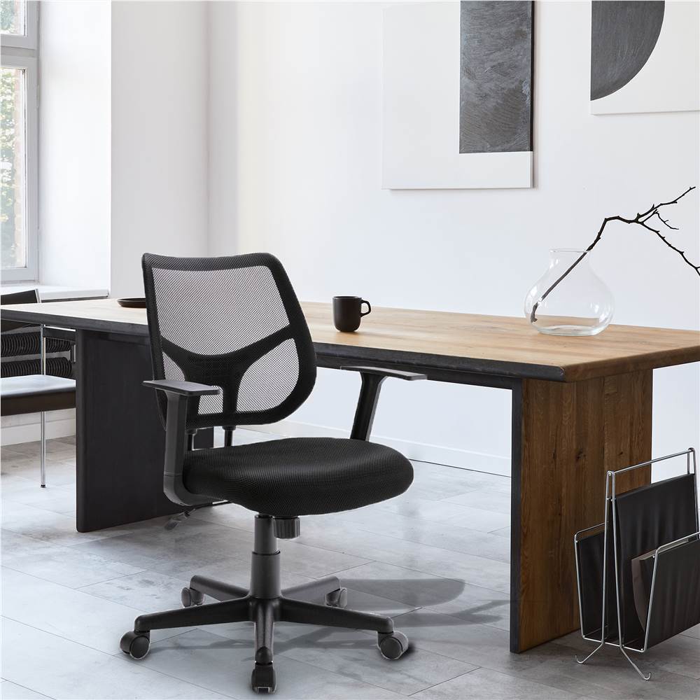 Регулируемое кресло из нейлоновой сетки для домашнего офиса с эргономичной спинкой и роликами - черный