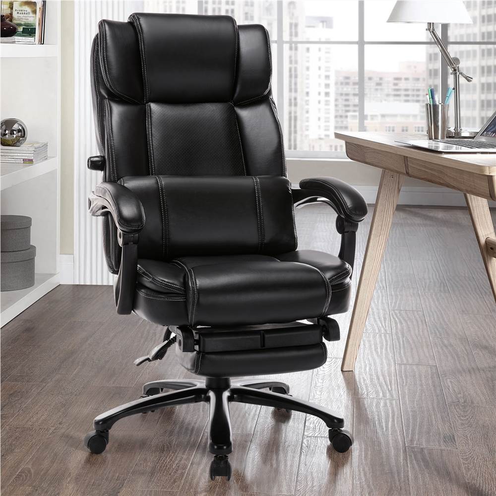 

Home Office PU Leather Adjustable Gaming Chair with Footrest, Ergonomic High Backrest and Lumbar Support - Black