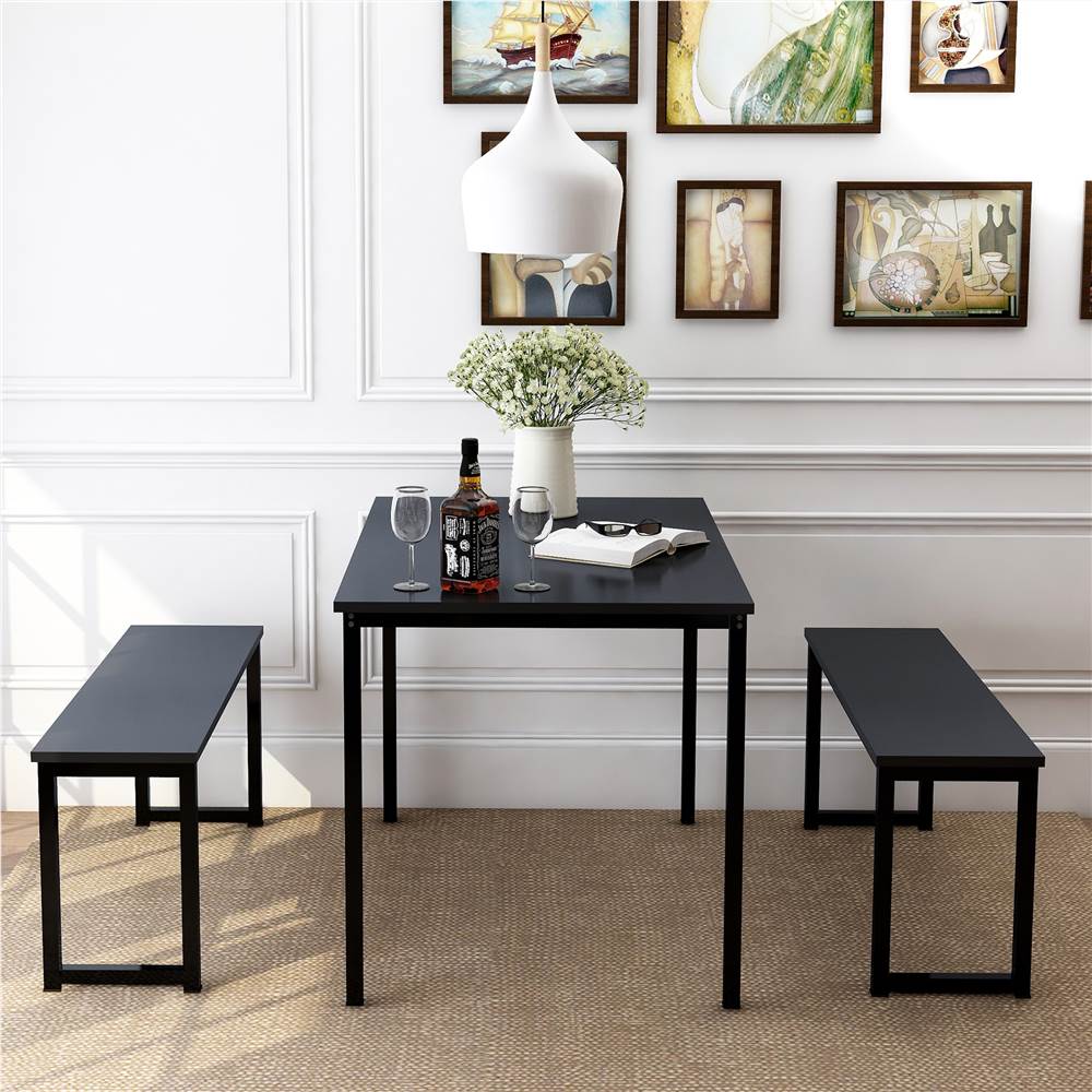 

TOPMAX 3 Piece Dining Set, Including 1 Table, and 2 Benches, for Small Apartment, Studio, Kitchen - Black