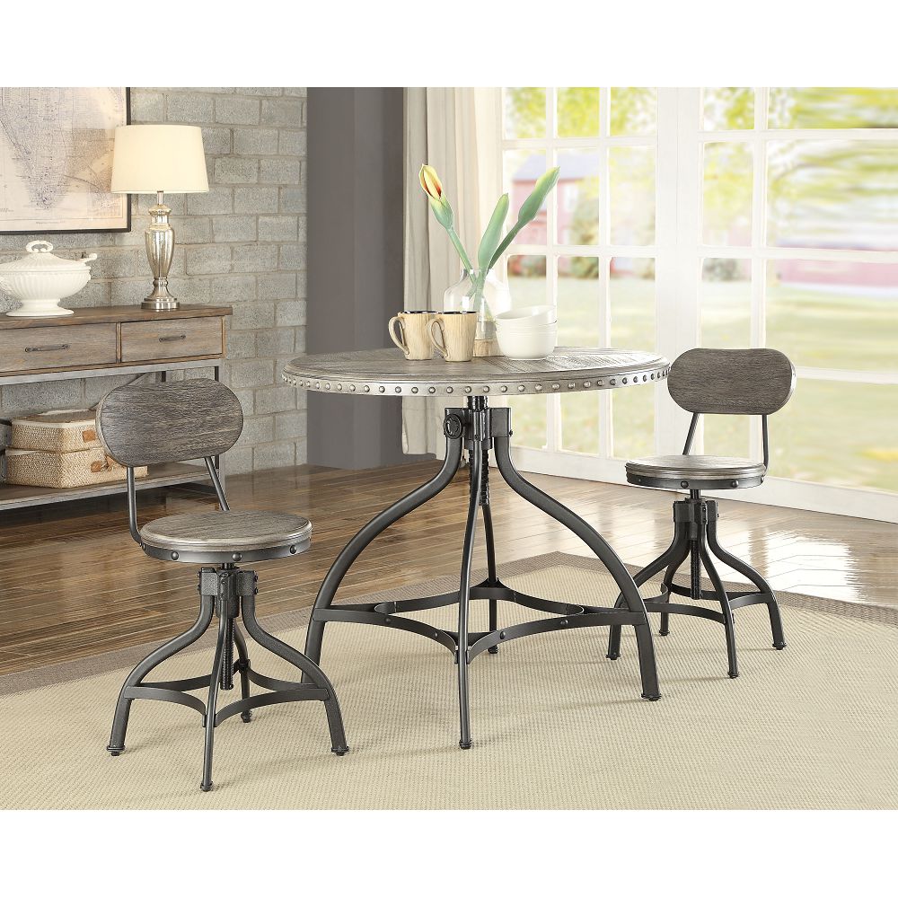 ACME Fatima 3 Piece Dining Set, Including 1 Counter Height Table, and 2 Chairs, for Small Apartment, Studio, Kitchen - Gray