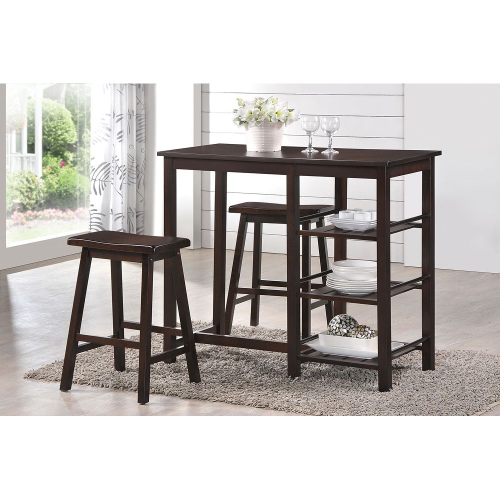 

ACME Nyssa 3 Piece Dining Set, Including 1 Counter Height Table, and 2 Stools, for Small Apartment, Studio, Kitchen - Walnut