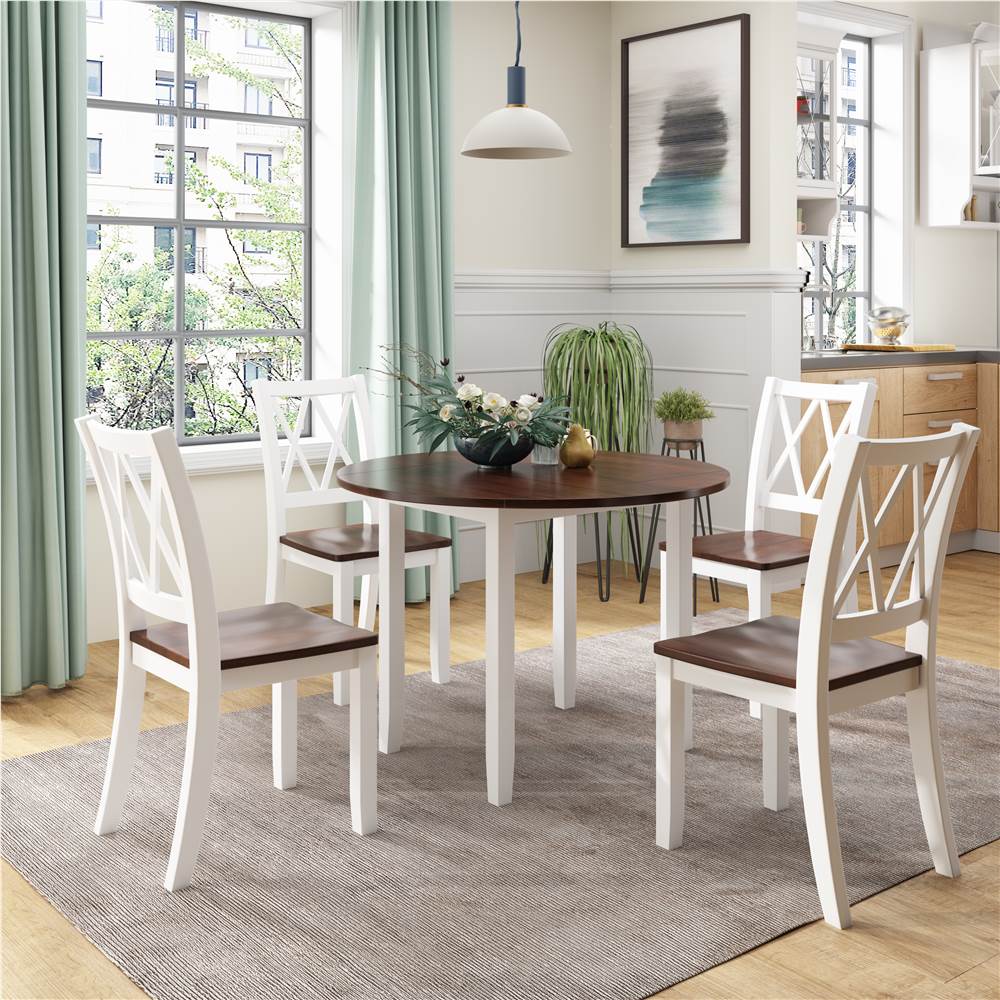 

TOPMAX 5 Piece Dining Set, Including 1 Round Folding Wood Table, and 4 Cross Back Chairs, for Small Apartment, Studio, Kitchen - White + Cherry