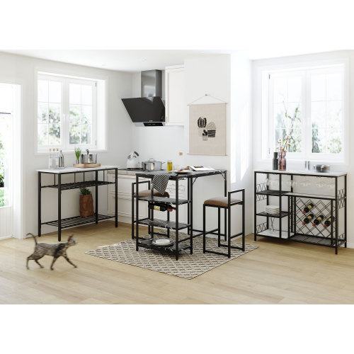 

TOPMAX 5 Piece Modern Metal Dining Set, Including 1 Faux Marble Table, 2 Stools, Kitchen Island, and Wine Rack Table, for Small Apartment, Studio - White + Black