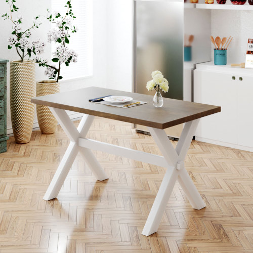 

TOPMAX Farmhouse Rustic Wood Dining Table with X-shape Legs, for Small Apartment, Studio, Kitchen - White