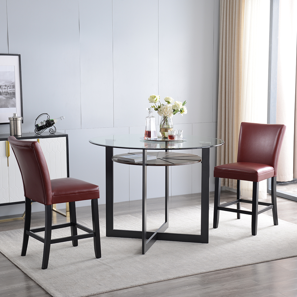 PU Backrest обеденный стул набор из 2, с деревянной рамой, для ресторана, кафе, таверны, офиса, гостиной - красный