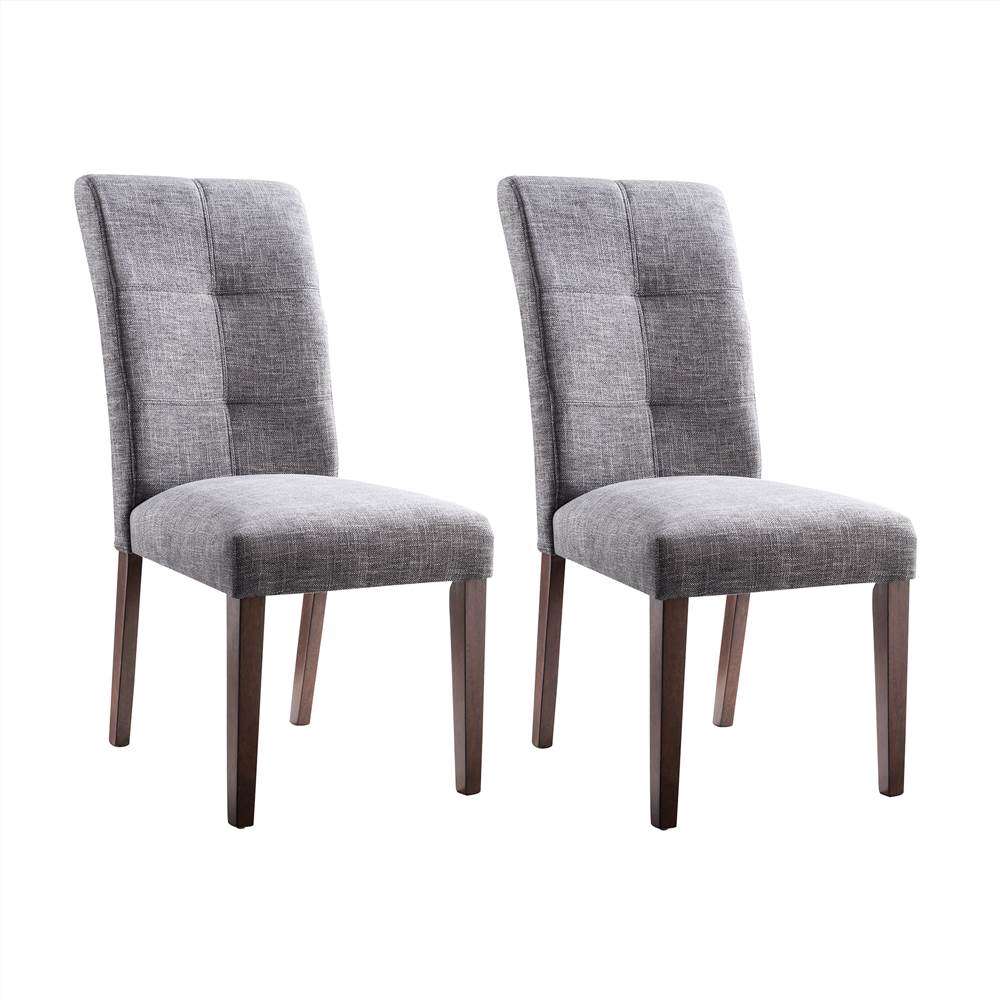 Linen Upholstered Dining Chair Set of 2, with High Backrest, and Wooden Frame, for Restaurant, Cafe, Tavern, Office, Living Room - Light Gray
