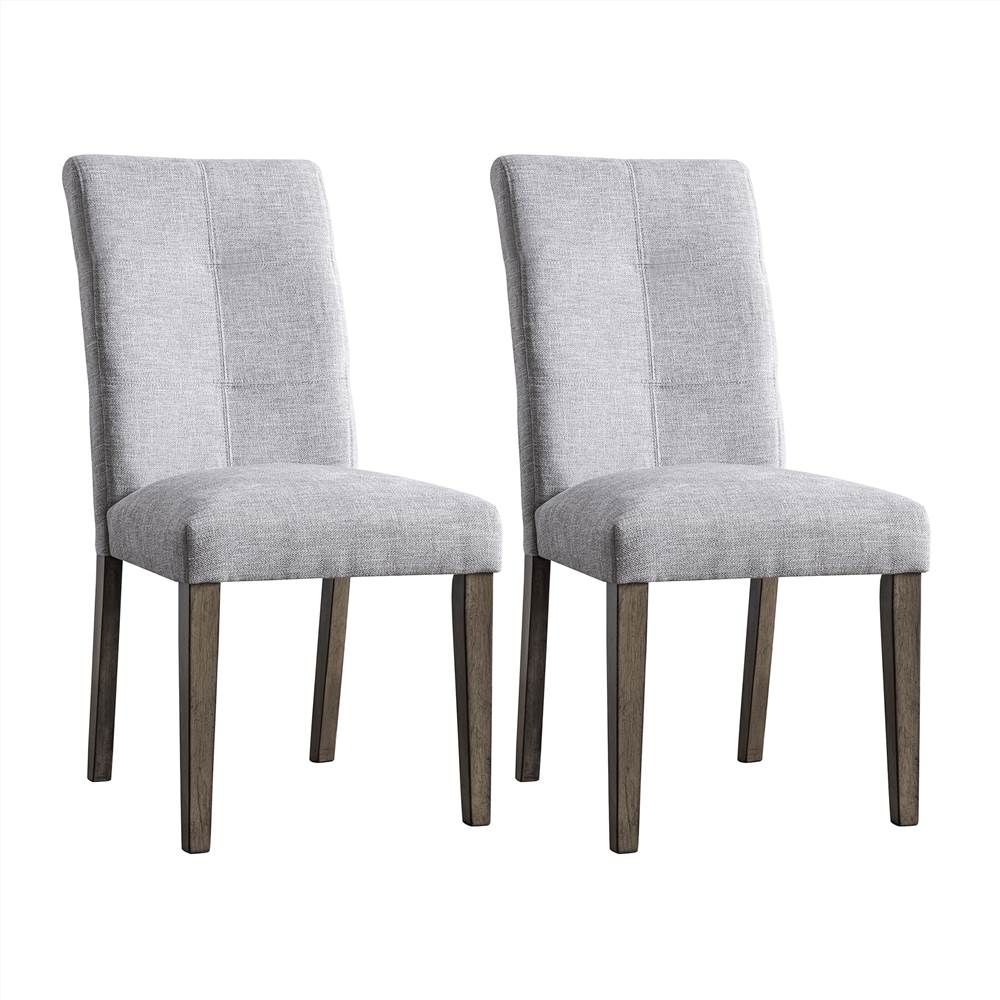 Linen Upholstered Dining Chair Set of 2, with High Backrest, and Wood Frame, for Restaurant, Cafe, Tavern, Office, Living Room - Light Gray