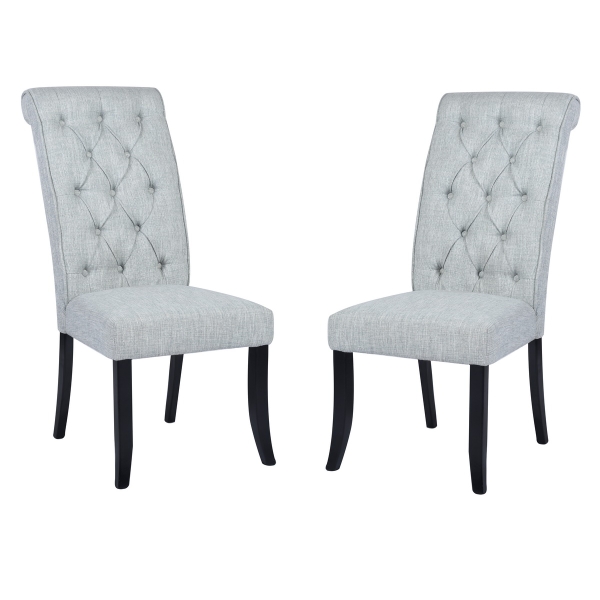 Fabric Tufted Upholstered Dining Chair Set of 2, with High Curved Backrest, and Wooden Frame, for Restaurant, Cafe, Tavern, Office, Living Room - Gray