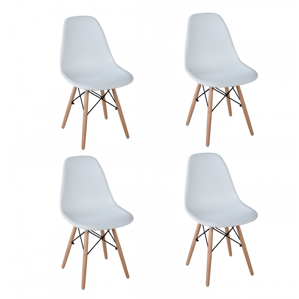 

Plastic Dining Chair Set of 4, with Curved Backrest, and Wood Legs, for Restaurant, Cafe, Tavern, Office, Living Room - White