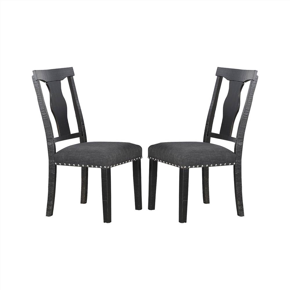 

Fabric Upholstered Dining Chair Set of 2, with Nailhead Trim, and Wooden Legs, for Restaurant, Cafe, Tavern, Office, Living Room - Black