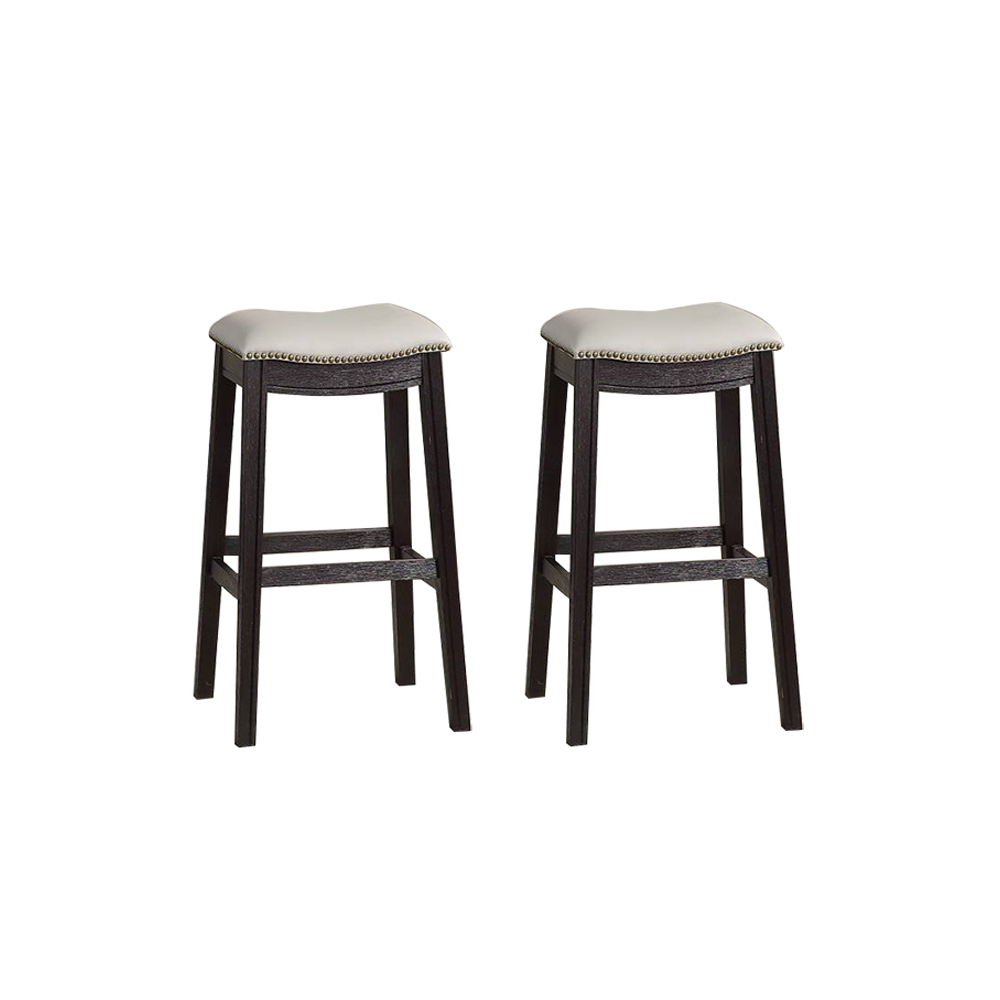 

29"H PU Upholstered Dining Stool Set of 2, with Nailhead Trim, and Wooden Frame, for Restaurant, Cafe, Tavern, Office, Living Room - Gray