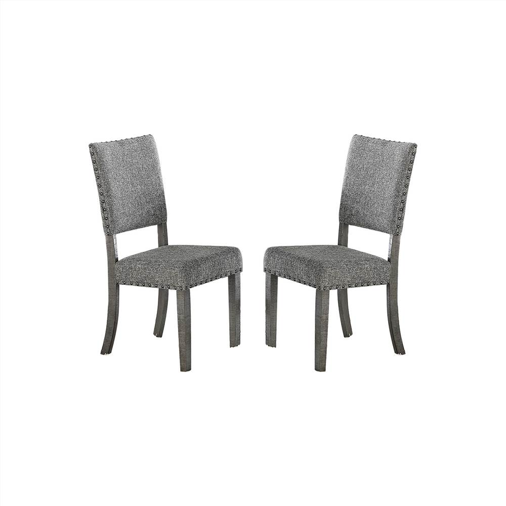 Fabric Upholstered Dining Chair Set of 2, with Nailhead Trim, and Wooden Legs, for Restaurant, Cafe, Tavern, Office, Living Room - Gray