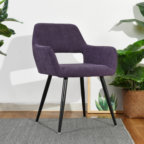 

Fabric Upholstered Dining Chair, with Curved Backrest, and Metal Legs, for Restaurant, Cafe, Tavern, Office, Living Room - Purple