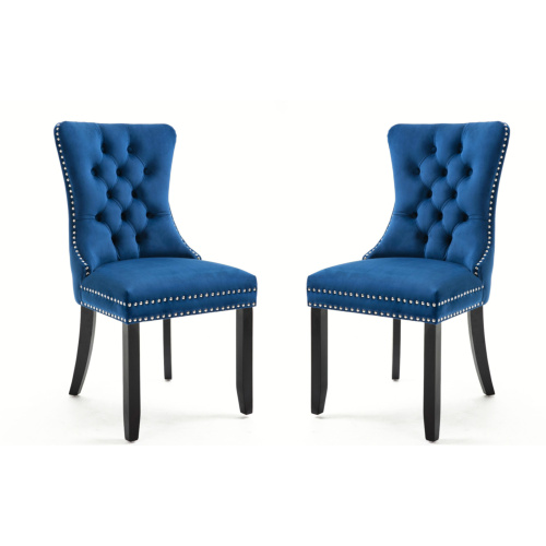 

Fabric Upholstered Dining Chair Set of 2, with Nailhead Trim, and Wooden Legs, for Restaurant, Cafe, Tavern, Office, Living Room - Blue