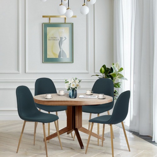 

Velvet Upholstered Dining Chair Set of 4, with Curved Backrest, and Metal Legs, for Restaurant, Cafe, Tavern, Office, Living Room - Navy