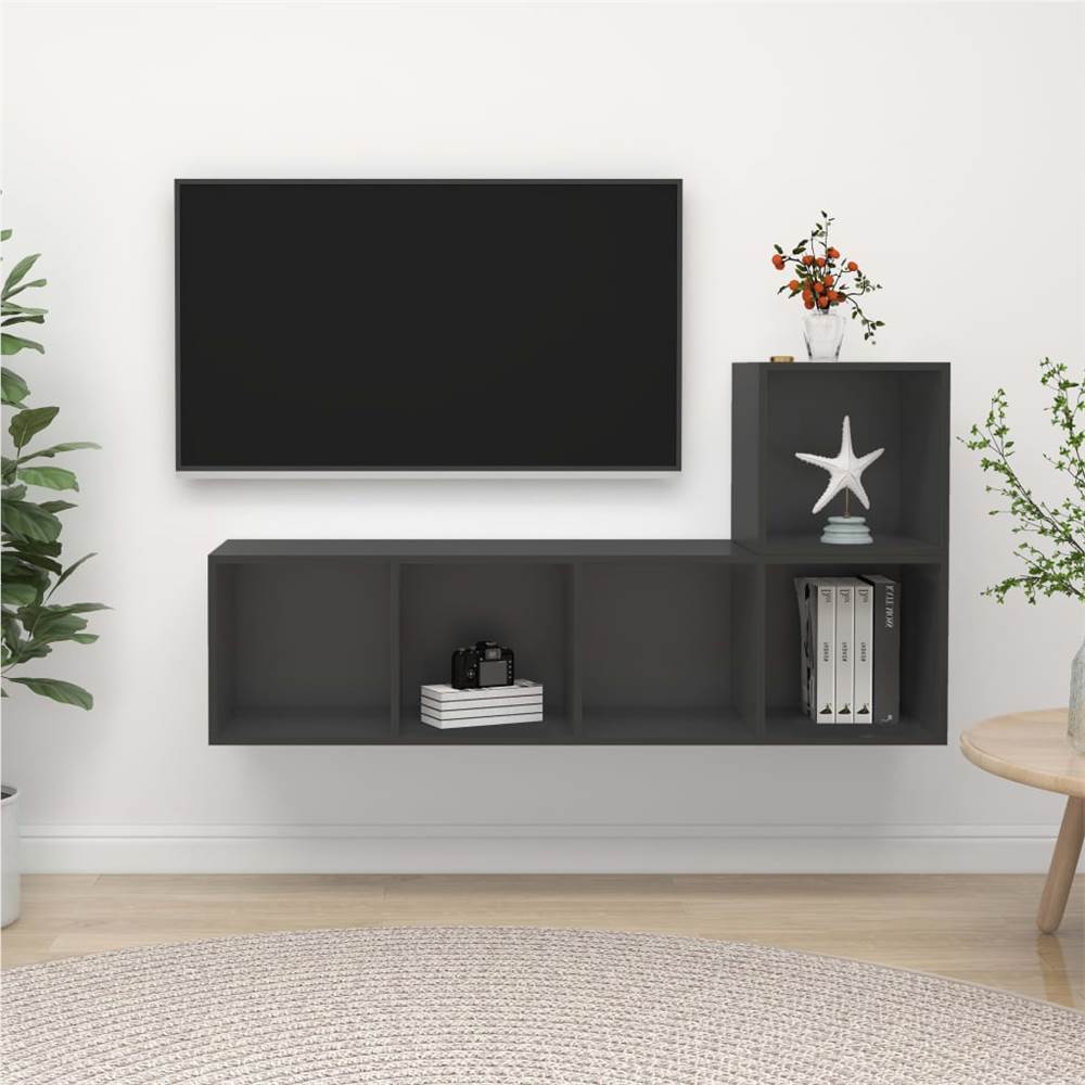 

2 Piece TV Cabinet Set Grey Chipboard