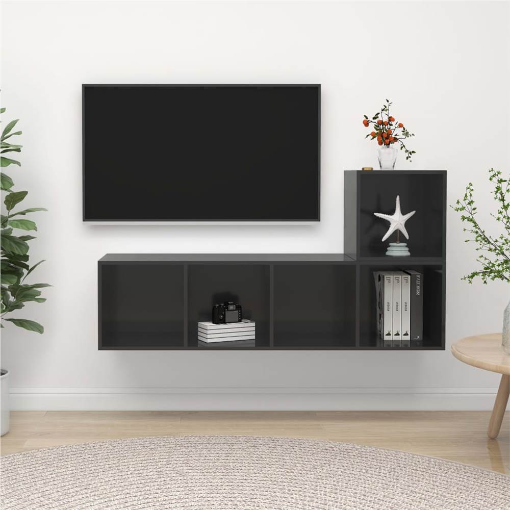 

2 Piece TV Cabinet Set High Gloss Grey Chipboard