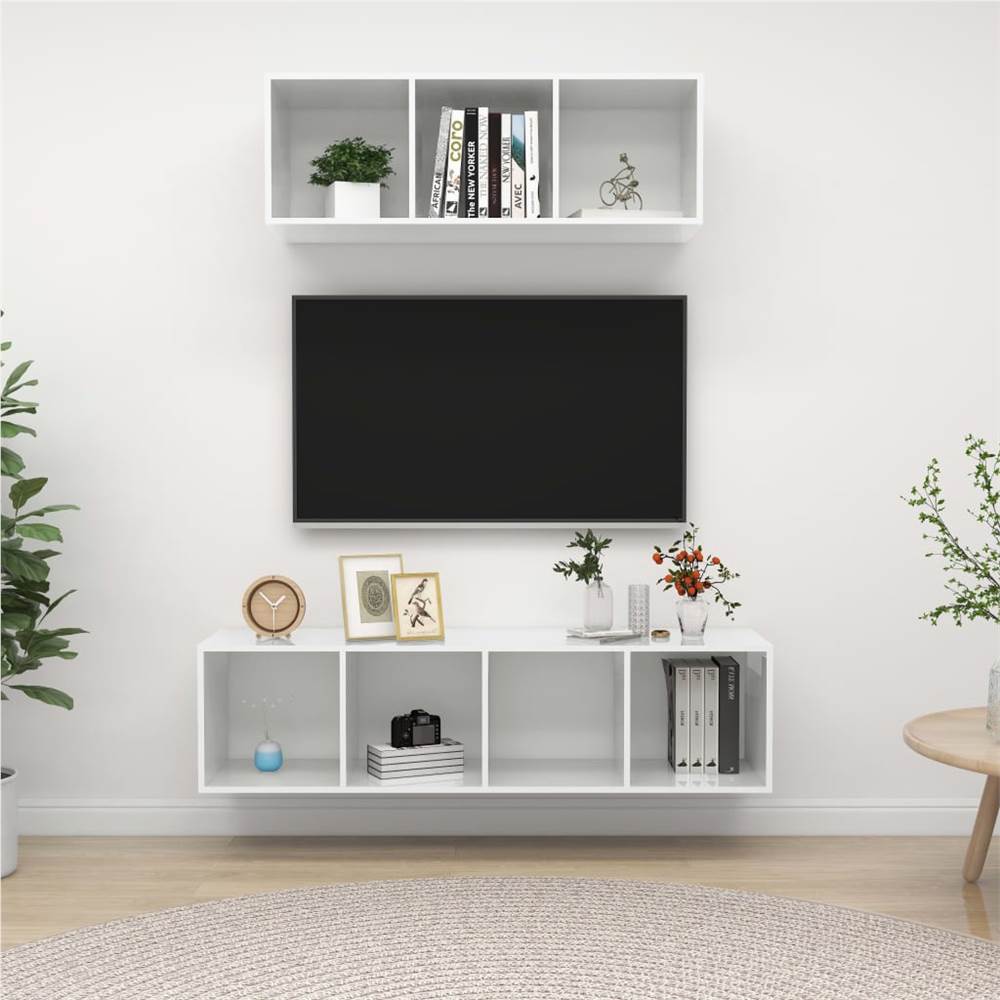 

2 Piece TV Cabinet Set High Gloss White Chipboard