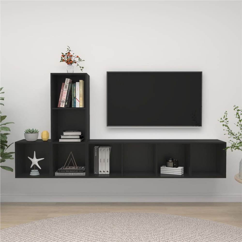 

3 Piece TV Cabinet Set Black Chipboard
