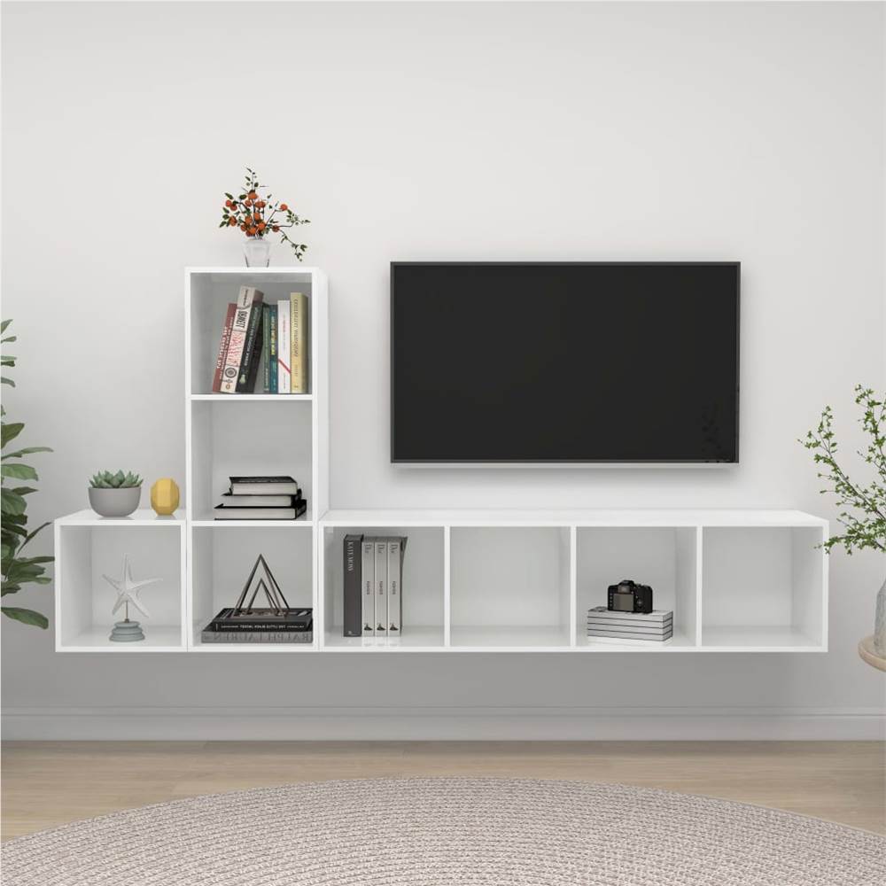 

3 Piece TV Cabinet Set High Gloss White Chipboard