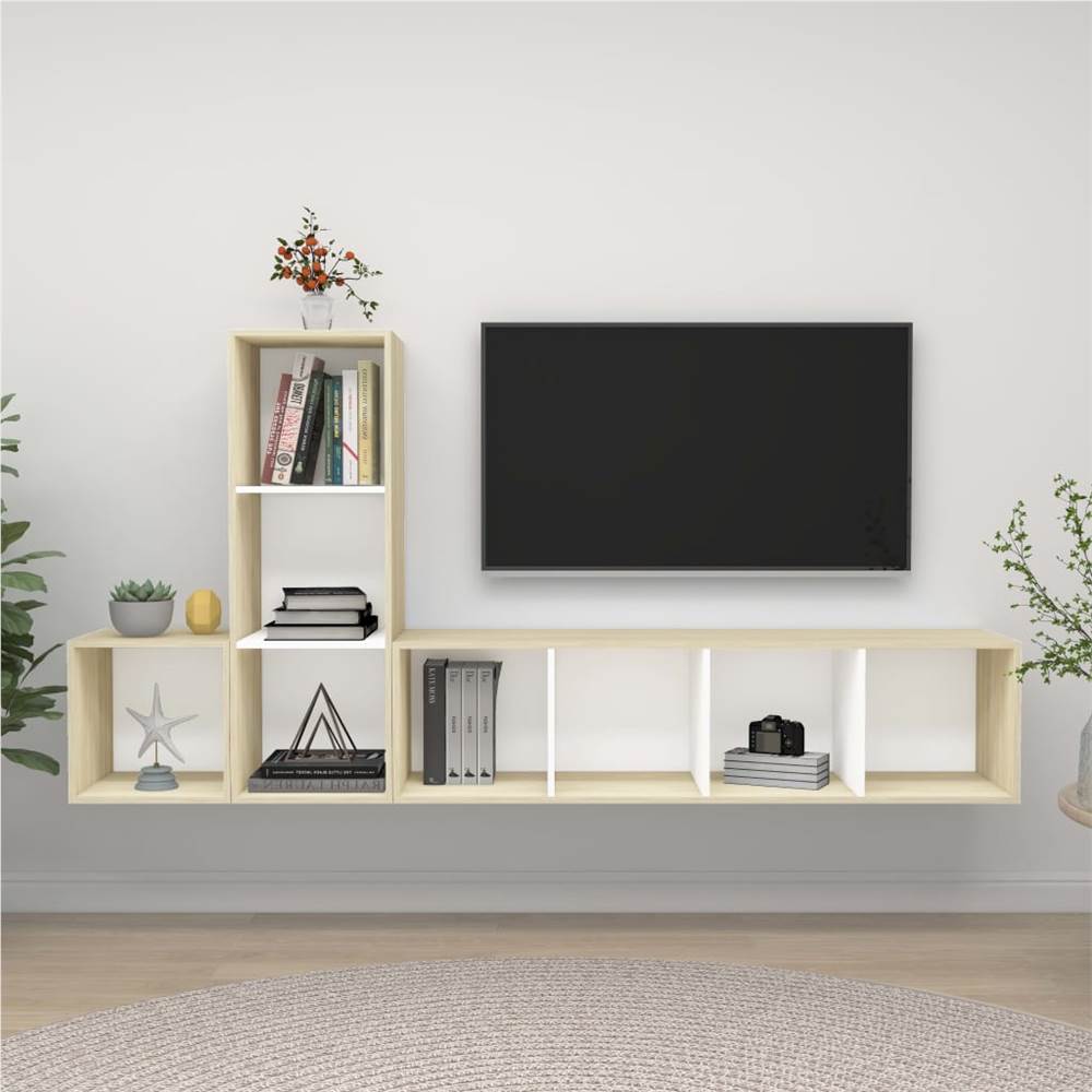 

3 Piece TV Cabinet Set White and Sonoma Oak Chipboard