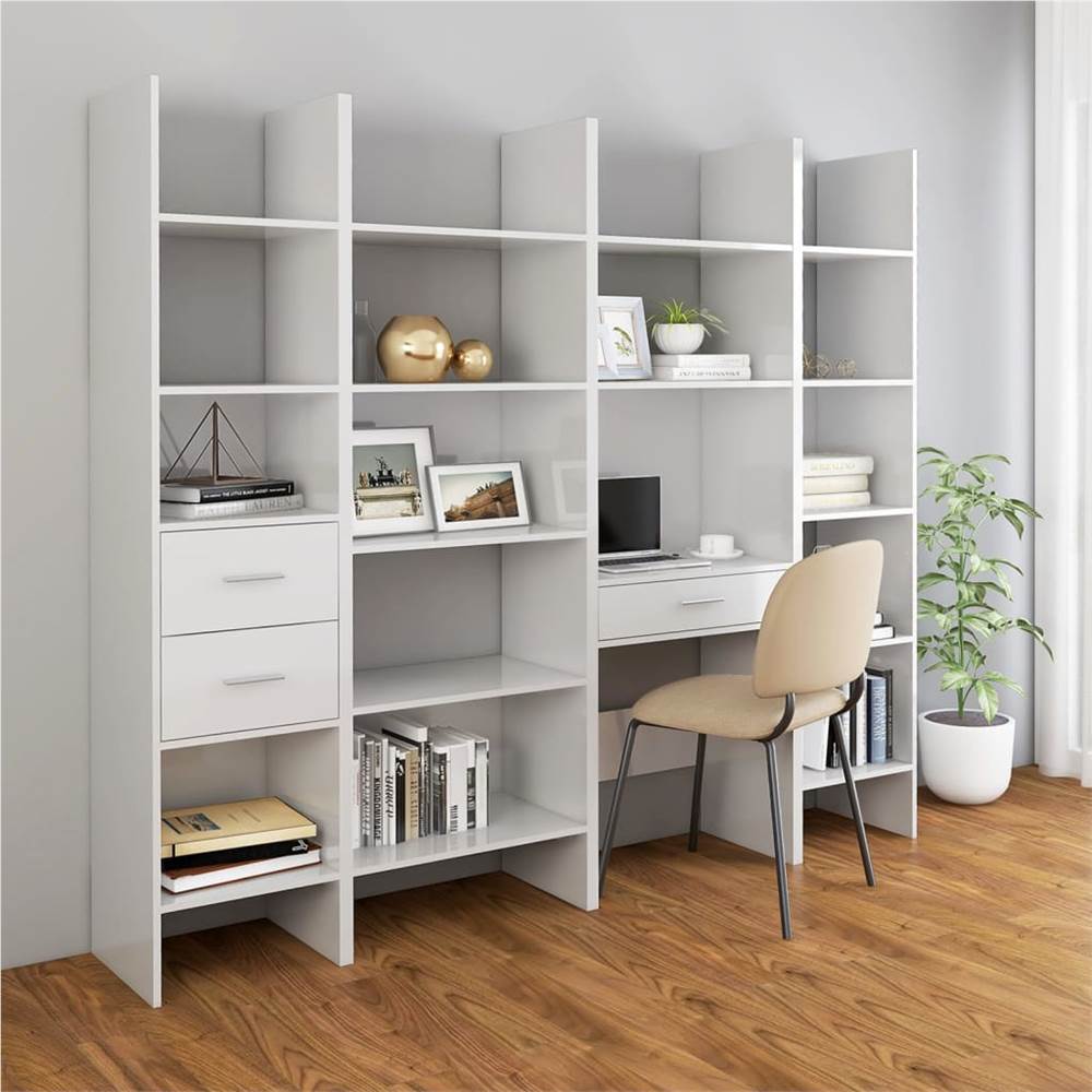 

4 Piece Book Cabinet Set High Gloss White Chipboard