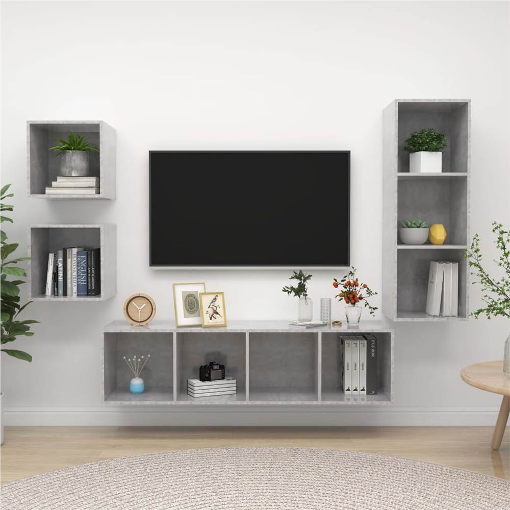

4 Piece TV Cabinet Set Concrete Grey Chipboard