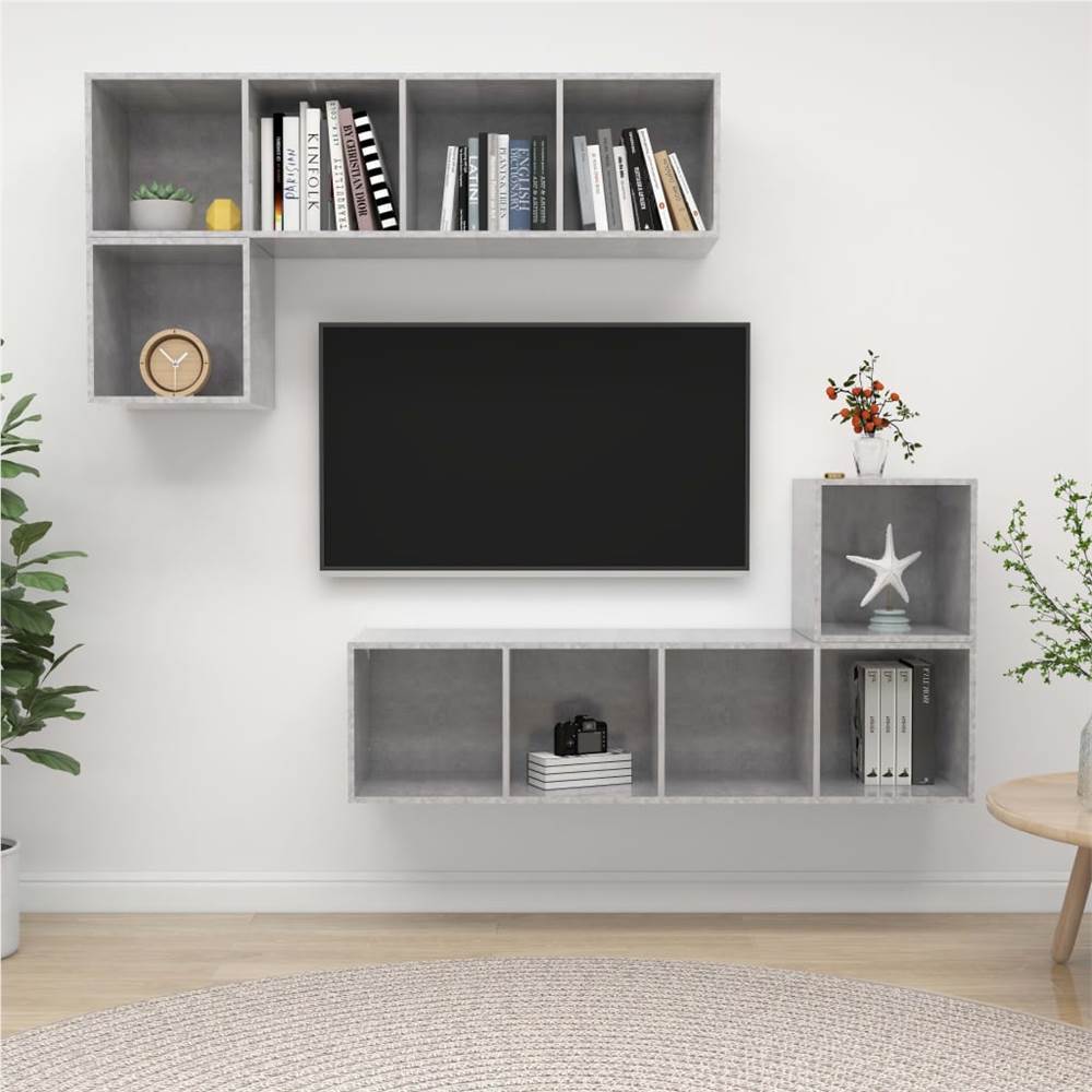 

4 Piece TV Cabinet Set Concrete Grey Chipboard