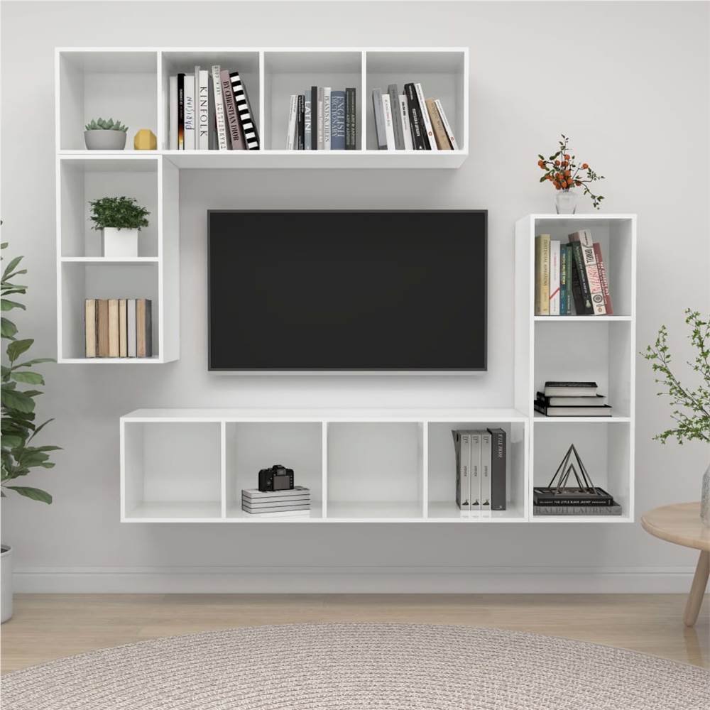 

4 Piece TV Cabinet Set High Gloss White Chipboard