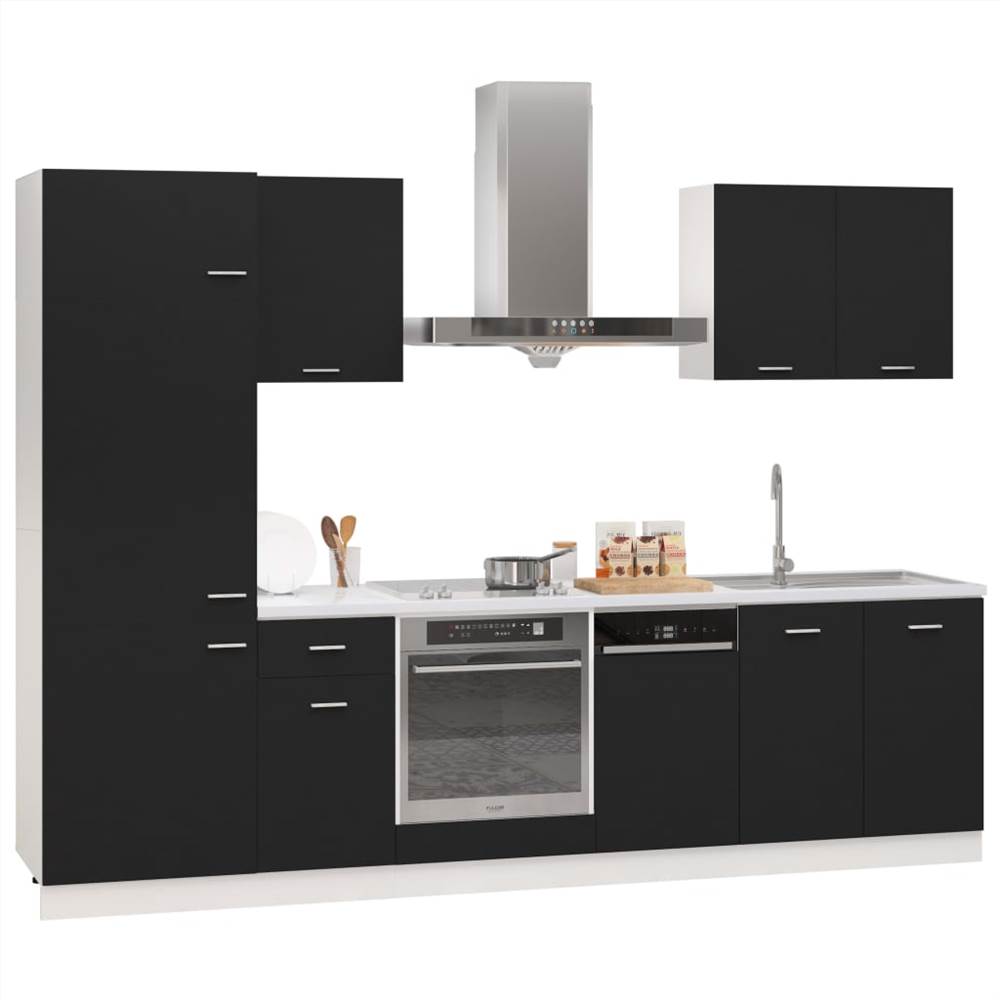 7 Piece Kitchen Cabinet Set Black Chipboard