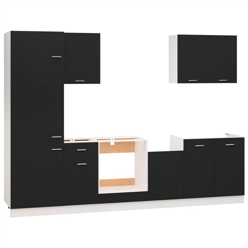 7 Piece Kitchen Cabinet Set Black Chipboard