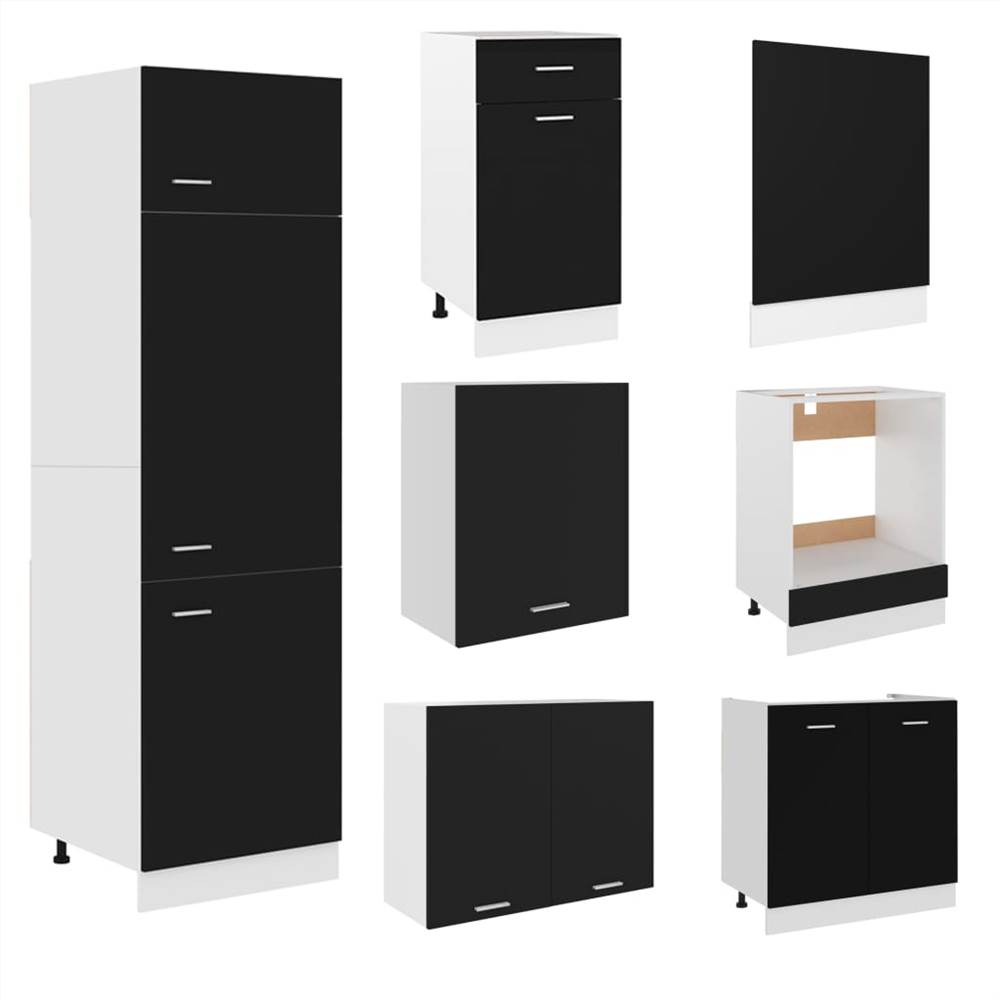 7 Piece Kitchen Cabinet Set Black Chipboard