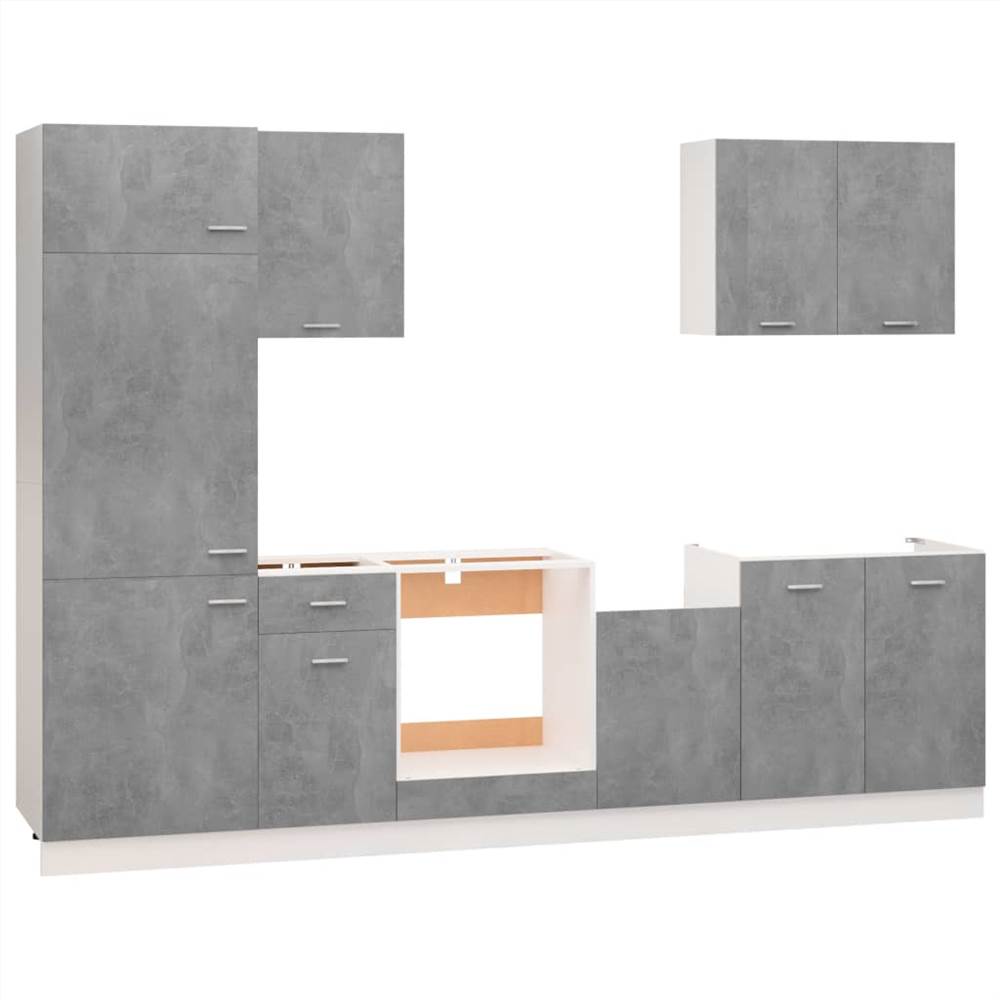 7 Piece Kitchen Cabinet Set Concrete Grey Chipboard