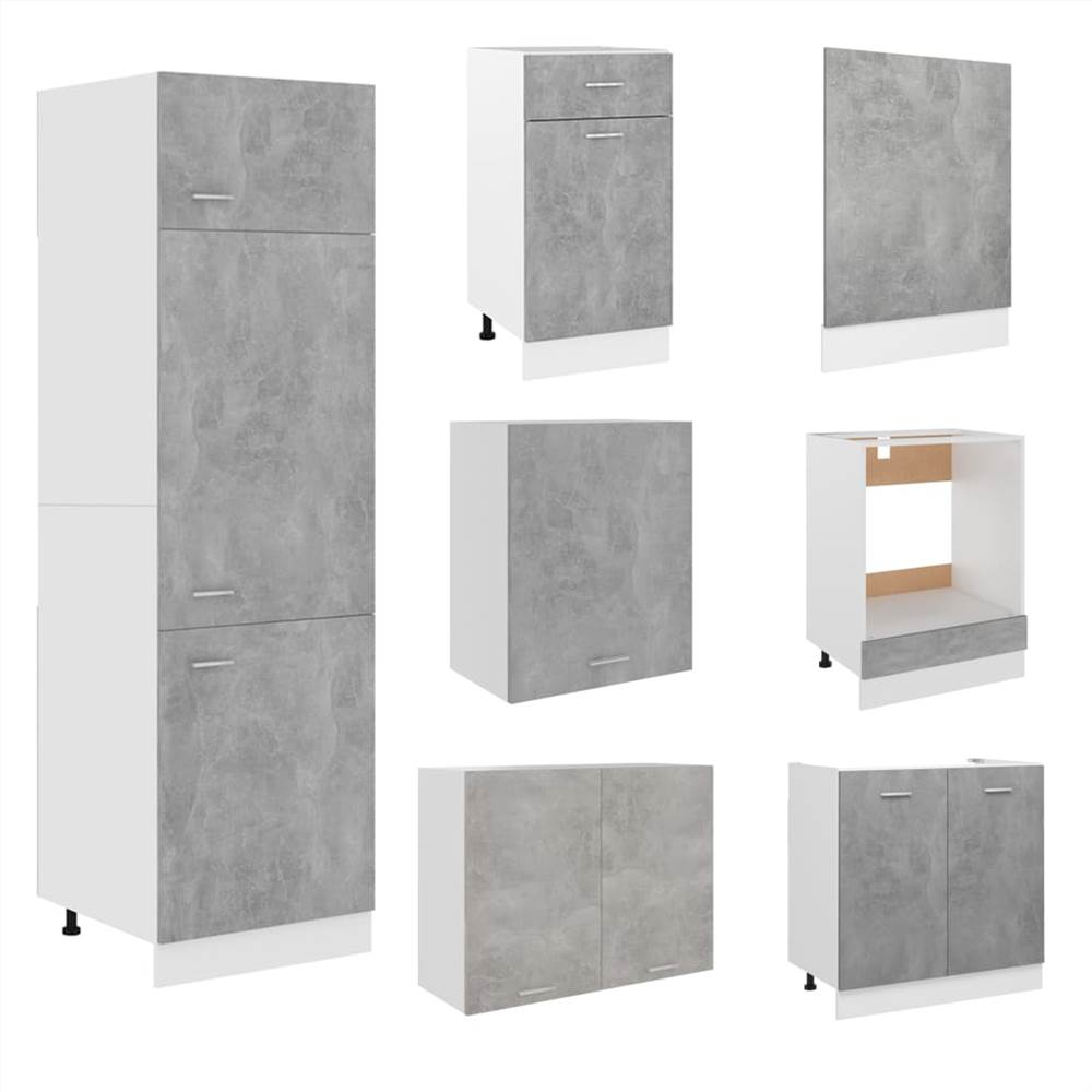 7 Piece Kitchen Cabinet Set Concrete Grey Chipboard