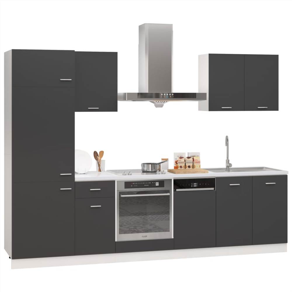 7 Piece Kitchen Cabinet Set Grey Chipboard