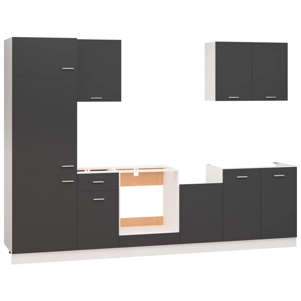 7 Piece Kitchen Cabinet Set Grey Chipboard